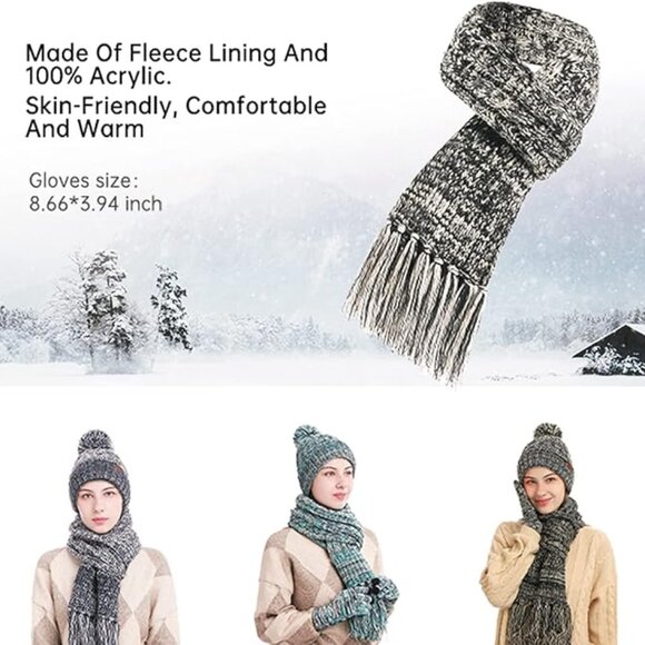 Women’s Fleece Lined Warm Winter Beanie Hat, Scarf & Touchscreen Gloves Set - Picture 4 of 6